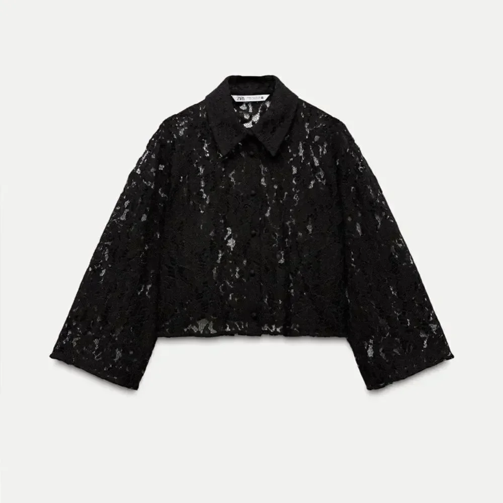 Zara Sheer Lace Black Crop Top Size XS